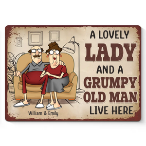 Ils vécurent heureux jusqu'à la fin des temps, avec un côté grincheux - Plaque en métal personnalisée pour couple - Cadeau de pendaison de crémaillère pour mari et femme, anniversaire