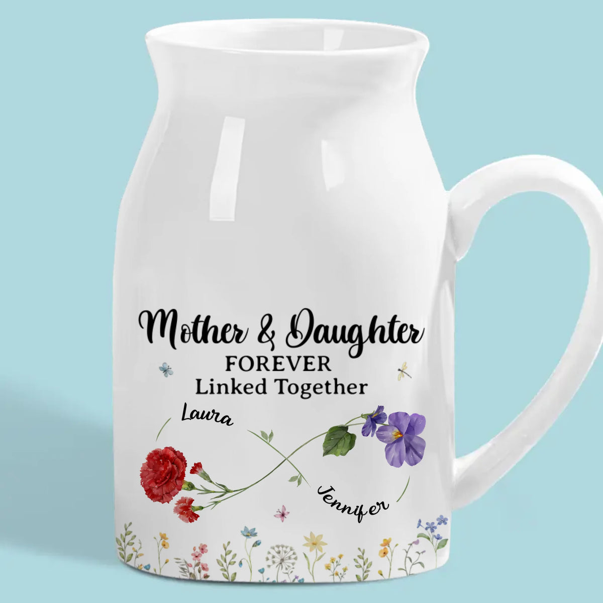 L'amour entre mère et fille est éternel - Vase à fleurs personnalisé pour la décoration intérieure - Cadeau de fête des mères, de pendaison de crémaillère pour maman et fille