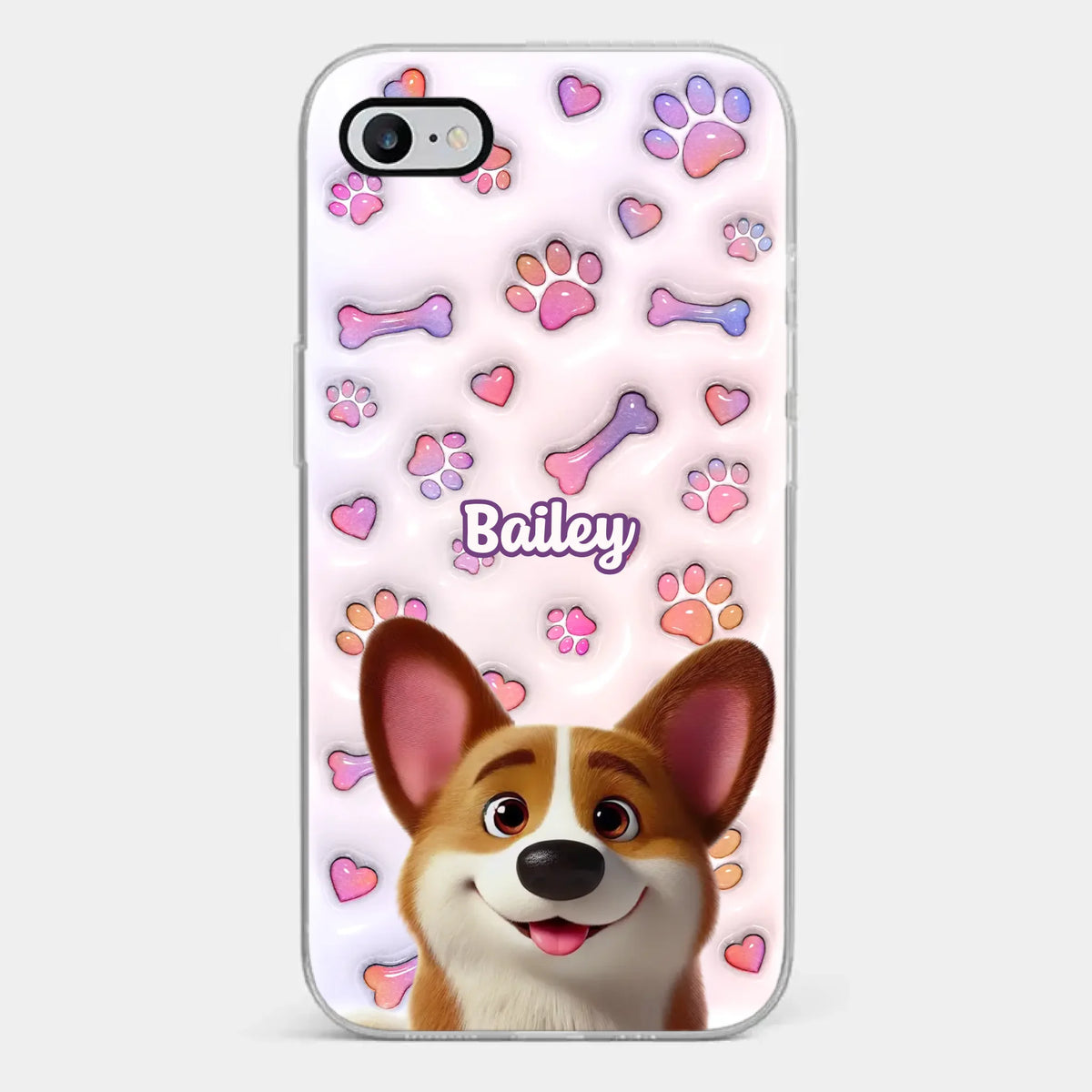 Coque de téléphone transparente personnalisée avec motif chien « Queue qui remue » et imprimé effet gonflant en 3D – Cadeau pour les propriétaires et les amoureux des animaux