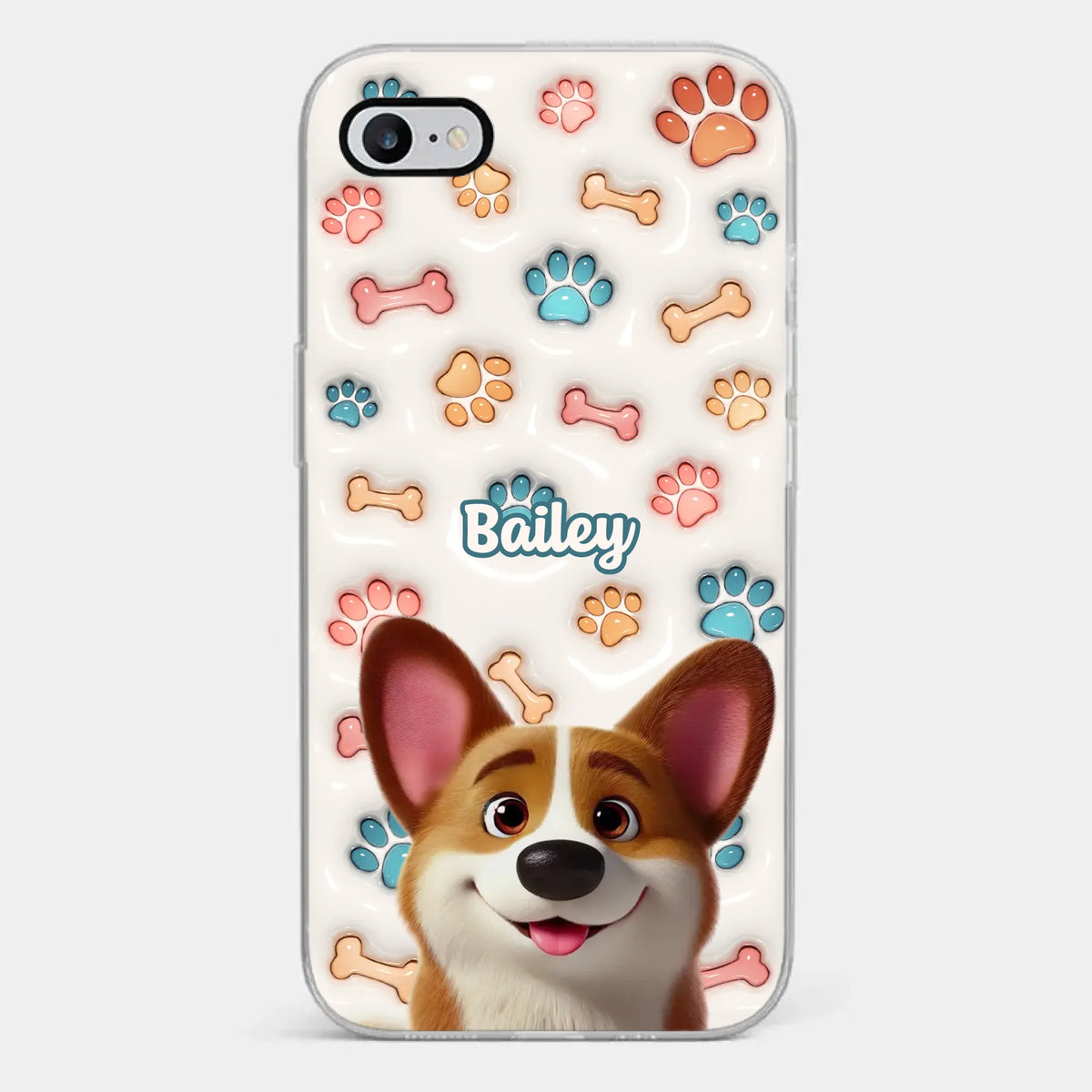 Coque de téléphone transparente personnalisée avec motif chien « Aboiements de joie » imprimé en 3D, effet gonflé - Cadeau pour les propriétaires et les amoureux des animaux