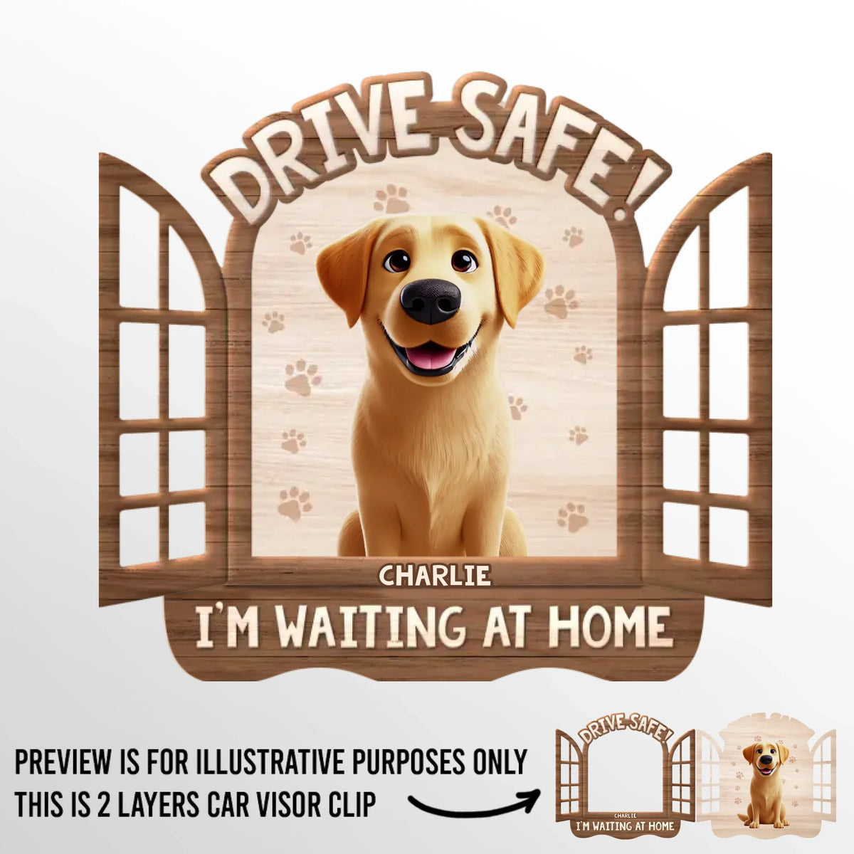 Conduisez prudemment, nous vous attendons à la maison ! Clip de pare-soleil de voiture personnalisé pour chien ! Cadeau pour les propriétaires et les amoureux des animaux.