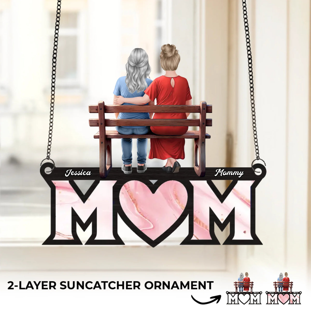 No Distance Can Break A Mother’s Love - Family Personalized Window Hanging Suncatcher Ornament - Mother's Day, Gift For Mom, Grandma