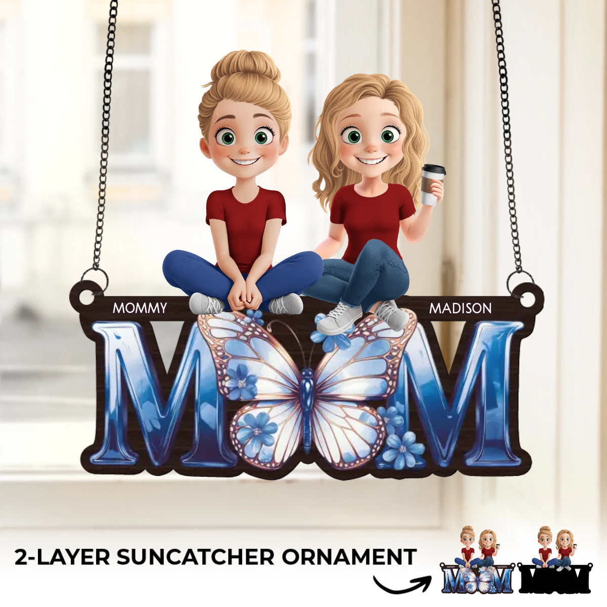 L'amour fait une famille - Décoration de fenêtre personnalisée pour famille - Cadeau pour maman et grand-mère