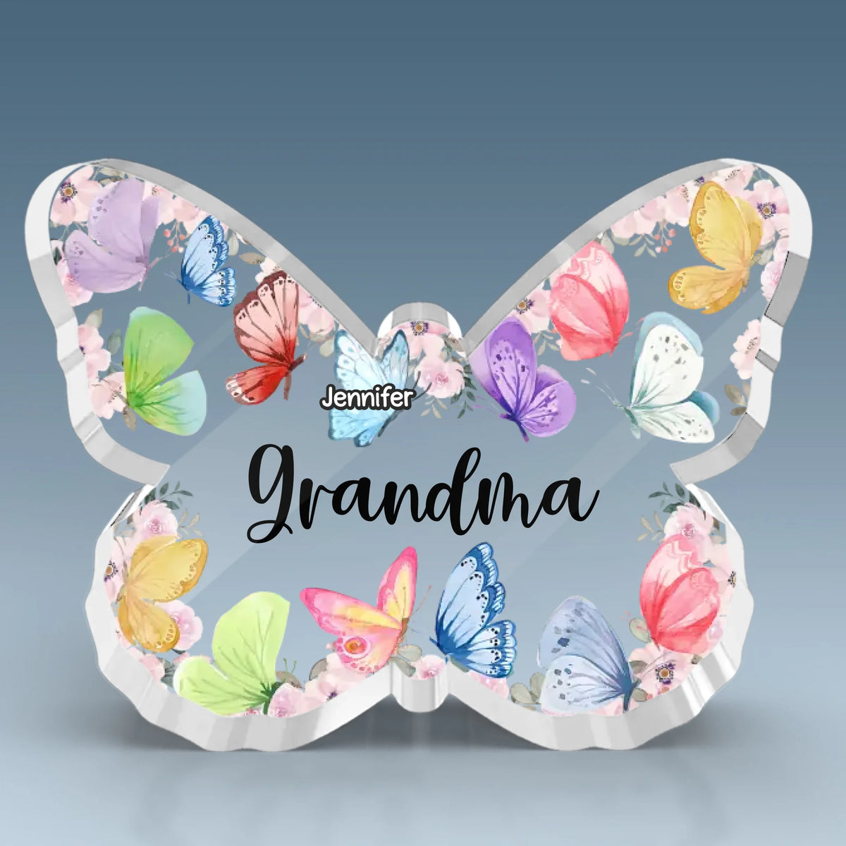 L'amour fait pousser des ailes dans le cœur d'une grand-mère - Plaque acrylique personnalisée en forme de papillon pour la famille - Fête des Mères, cadeau pour maman, grand-mère