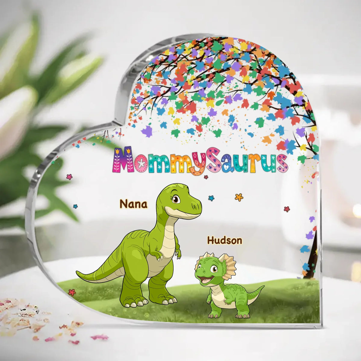 L'amour grandit là où maman est - Plaque acrylique personnalisée en forme de cœur pour la famille - Fête des Mères, cadeau pour maman, grand-mère
