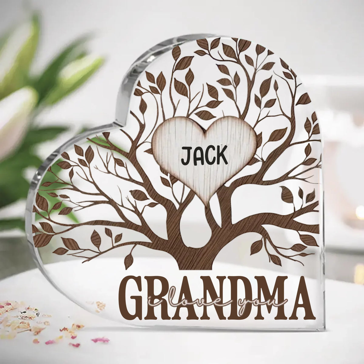 Fort comme les racines d'une mère - Plaque acrylique personnalisée en forme de cœur pour la famille - Fête des Mères, cadeau pour maman, grand-mère