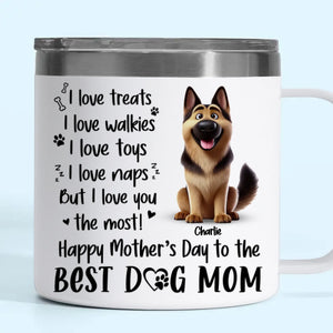 L'amour d'un chien ne s'arrête jamais - Gobelet personnalisé en acier inoxydable de 14 oz avec poignée - Cadeau pour les propriétaires et les amoureux des animaux