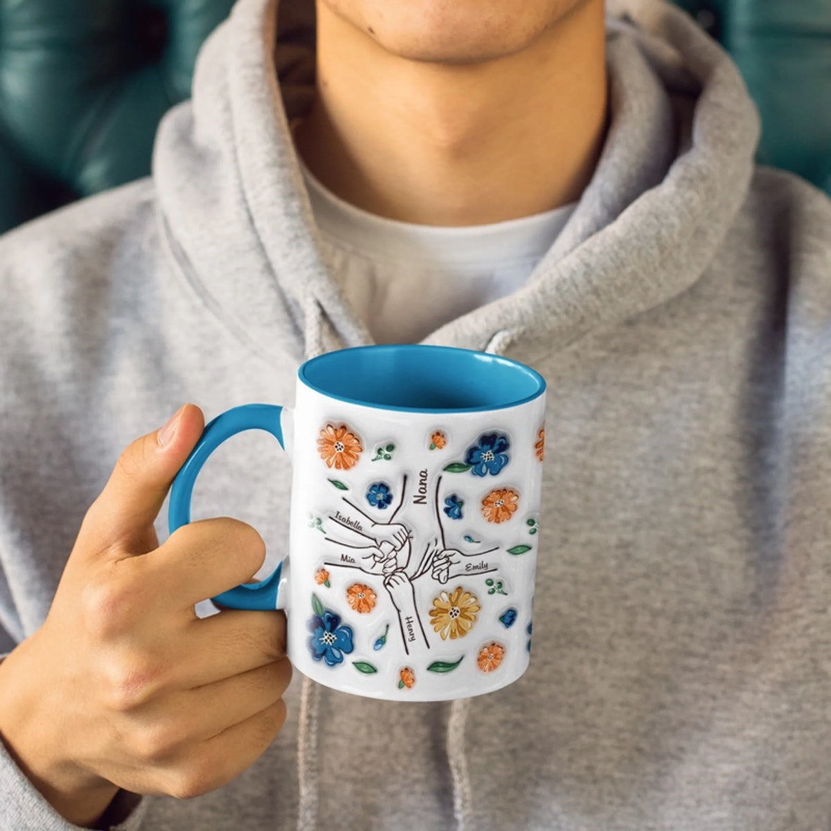 Je me sens en sécurité en te tenant la main - Mug personnalisé avec effet gonflé 3D imprimé - Fête des Mères, cadeau pour maman, grand-mère
