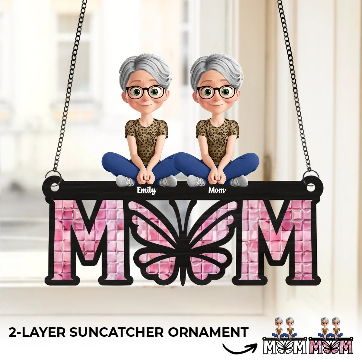 Maman, le papillon de nos cœurs – Ornement attrape-soleil personnalisé à suspendre à la fenêtre – Fête des Mères, cadeau pour maman, grand-mère
