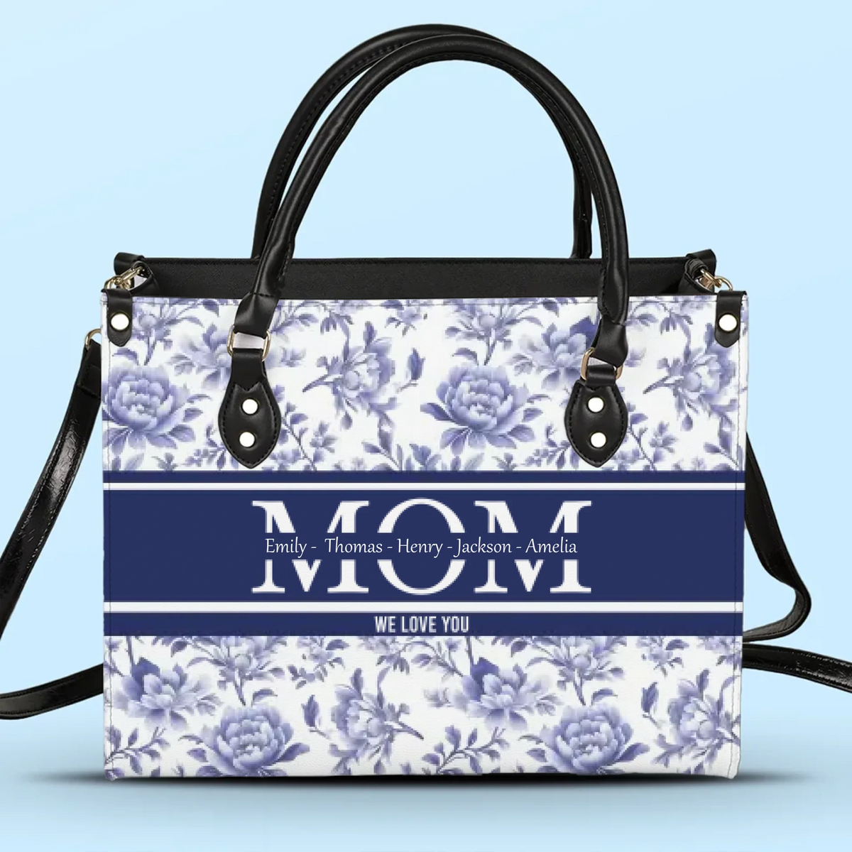 À chaque battement de cœur, vous êtes entouré d'amour - Sac à main en cuir personnalisé pour la famille - Fête des mères, cadeau pour maman, grand-mère