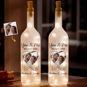 Custom Photo Bottle Lamp - Personalized Anniversary Wedding Gifts For Husband And Wife, Him And Her - Hand In Hand, We Conquer All