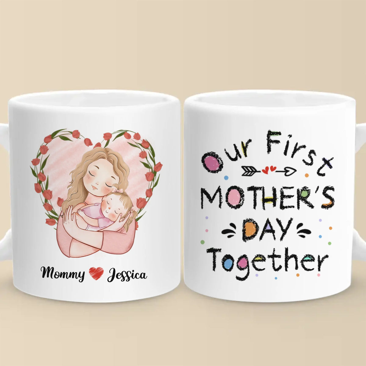 Notre voyage commence avec amour - Mug personnalisé pour la famille - Cadeau pour la fête des mères, la baby shower, la première maman
