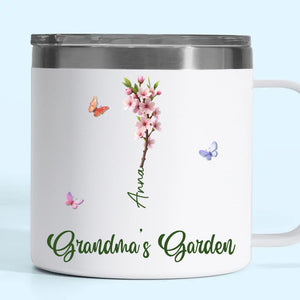 Son jardin s'agrandit avec les rires et les petits pieds - Gobelet personnalisé en acier inoxydable de 14 oz avec poignée - Fête des Mères, cadeau pour maman, grand-mère