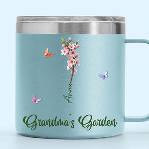Son jardin s'agrandit avec les rires et les petits pieds - Gobelet personnalisé en acier inoxydable de 14 oz avec poignée - Fête des Mères, cadeau pour maman, grand-mère