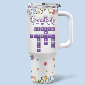 My Heart In Crossword Form - Family Personalized Custom 3D Inflated Effect Printed 40 Oz Stainless Steel Tumbler With Handle - Mother's Day, Gift For Mom, Grandma