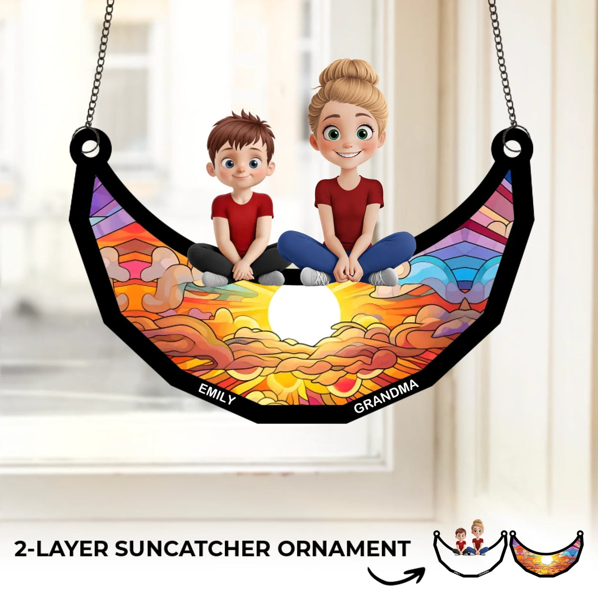 Grandma’s Heart Holds All The Love - Family Personalized Window Hanging Suncatcher Ornament - Mother's Day, Gift For Mom, Grandma