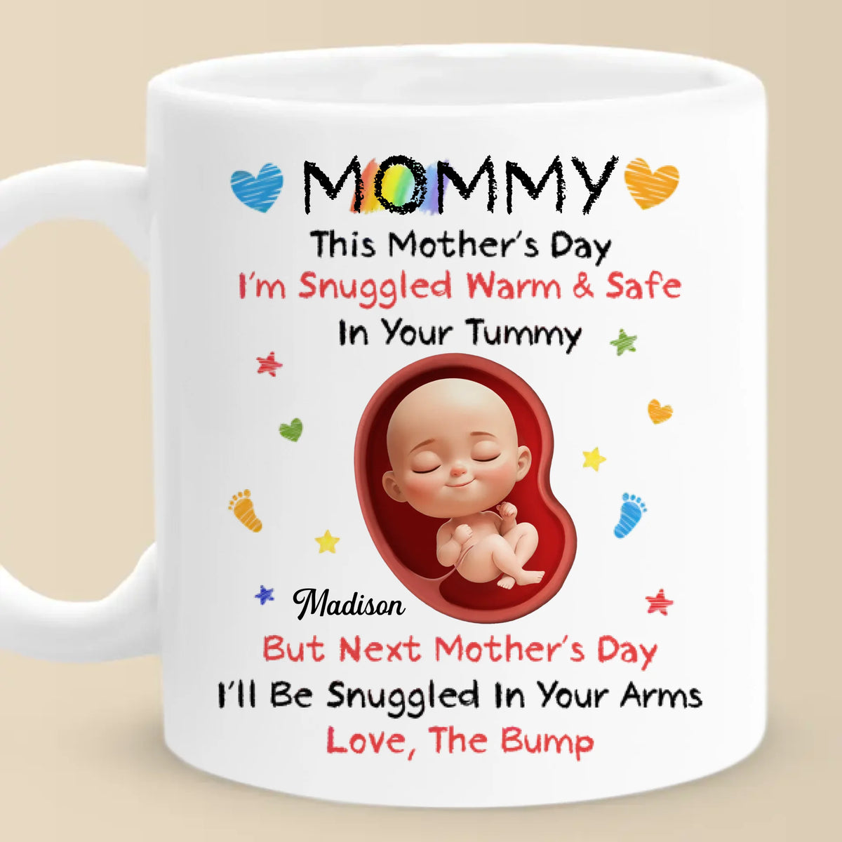Envoi de câlins de l'intérieur - Mug personnalisé pour la famille - Cadeau pour la fête des mères, la baby shower, la première maman