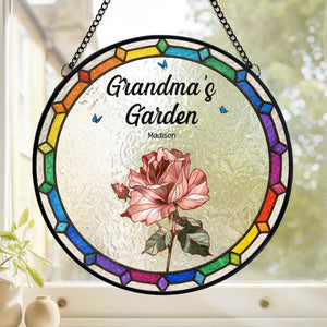 Le jardin préféré de grand-mère - Attrape-soleil personnalisé pour vitrail familial - Cadeau pour maman et grand-mère