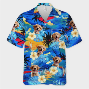 Chemise hawaïenne personnalisée avec photo en vraie fourrure, je suis en vacances ! Chemise hawaïenne tropicale unisexe personnalisée pour chien et chat ! Cadeau de vacances d'été, cadeau pour propriétaires d'animaux et amoureux des animaux.