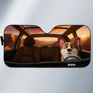 Pattes sur le volant, queues en mouvement - Pare-soleil personnalisé pour pare-brise de voiture, protection de vitre de voiture - Cadeau pour propriétaires et amoureux des animaux