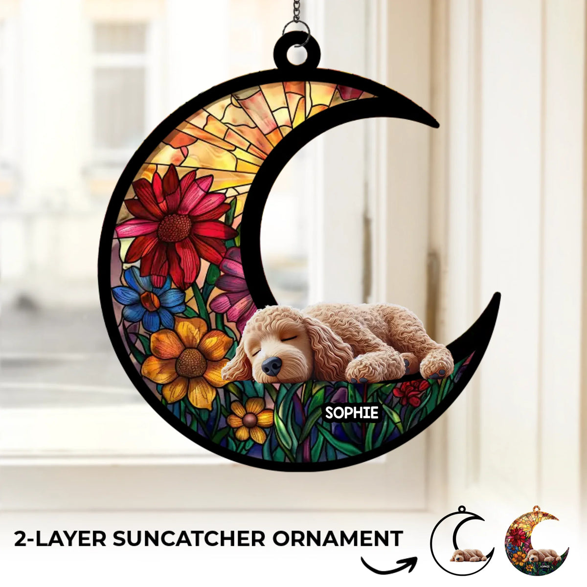 Ma lune, ma mémoire, mon amour - Ornement attrape-soleil personnalisé à suspendre à une fenêtre - Cadeau de condoléances pour les propriétaires et les amoureux des animaux