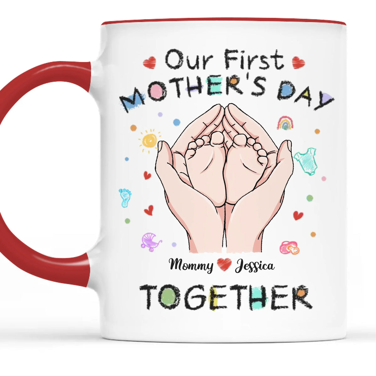 L'amour commence ici - Tasse personnalisée avec accents pour la famille - Cadeau pour la fête des mères, la fête prénatale, la première maman