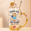 Life Saver In Cute Scrubs - Nurse Personalized Custom Enamel Flower Tea Cup With Lid & Spoon - Appreciation, Thank You Gift, Nurse Life, Doctor Life