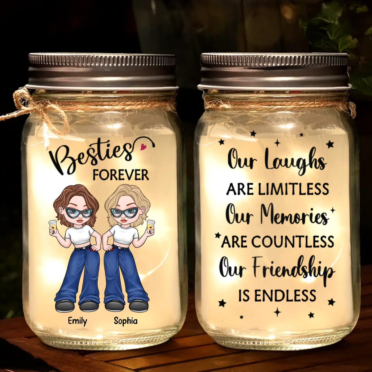 Meilleurs ensemble, toujours et pour toujours - Lampe Mason Jar personnalisée pour meilleure amie - Cadeau de Noël pour meilleures amies, meilleures amies, sœurs