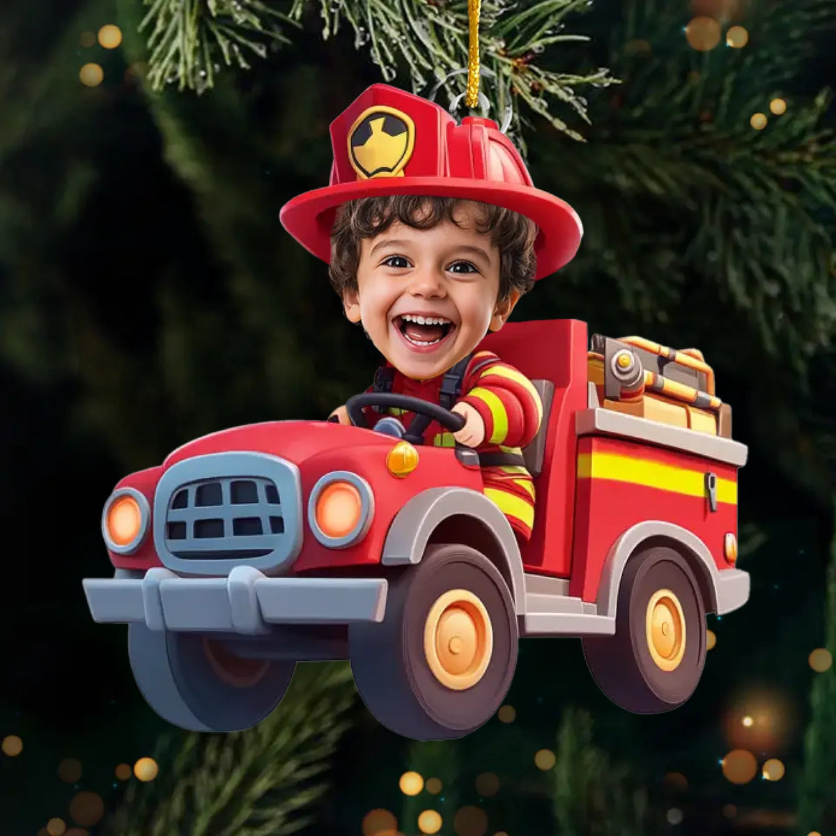 Photo personnalisée du petit conducteur de camion de chantier professionnel - Décoration familiale personnalisée - Forme personnalisée en acrylique - Cadeau de Noël pour enfants