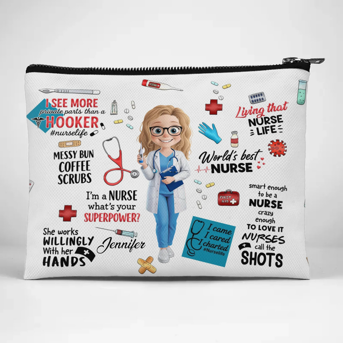 Vivre la vie d'infirmière - Trousse de maquillage personnalisée pour infirmière - Cadeau d'appréciation, de remerciement, de vie d'infirmière, de vie de médecin