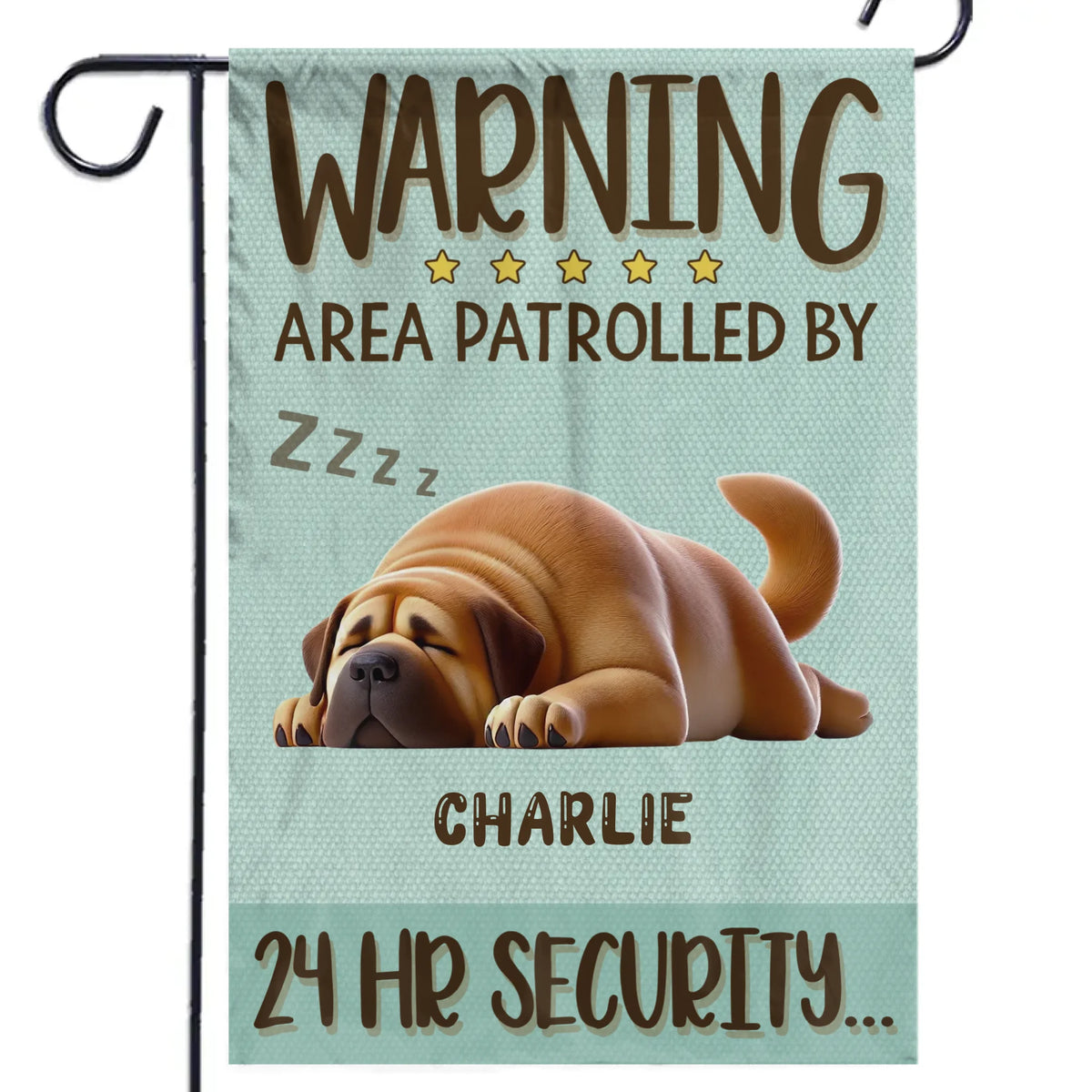 Zone surveillée 24h/24 - Drapeau personnalisé pour chien - Cadeau pour propriétaires et amoureux des animaux