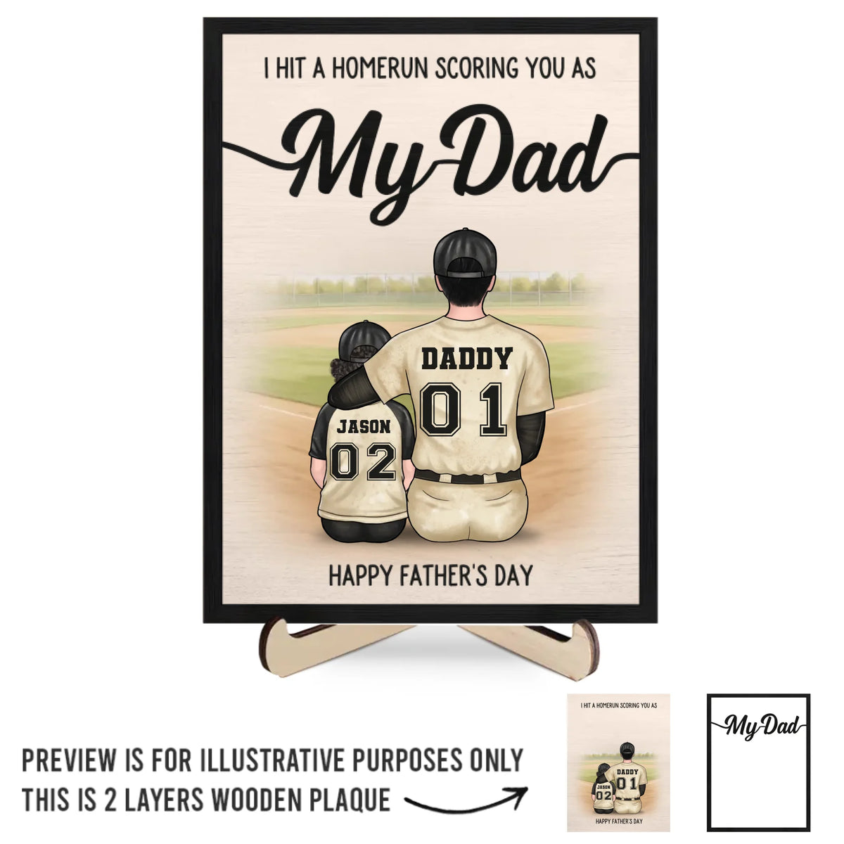 Notre entraîneur, notre héros, notre père - Plaque en bois personnalisée à 2 couches avec support - Fête des pères, cadeau pour papa, amateurs de sport, joueurs de sport
