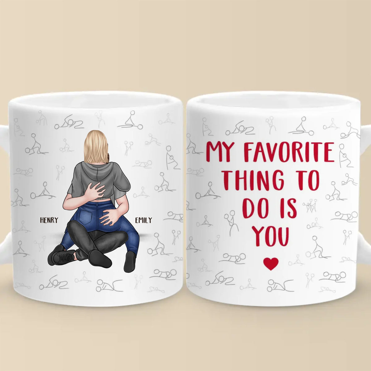 Deux cœurs amoureux n'ont pas besoin de mots - Tasse personnalisée pour couple - Cadeau pour mari et femme, anniversaire