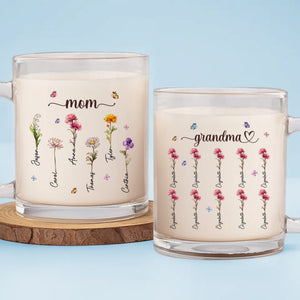 L'amour de grand-mère donne vie aux fleurs - Tasse en verre personnalisée pour la famille - Cadeau pour maman et grand-mère
