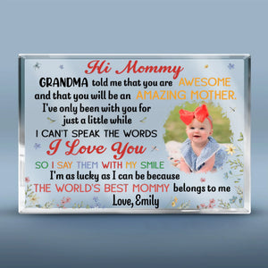 Photo personnalisée « La meilleure maman du monde » - Plaque rectangulaire en acrylique personnalisée pour la famille - Cadeau pour la fête des mères, la baby shower ou la première maman