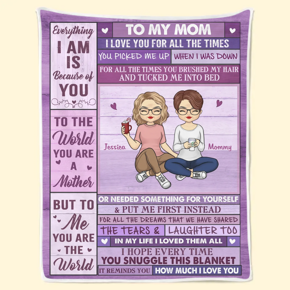 Pour moi, tu es le monde - Couverture familiale personnalisée - Fête des mères, cadeau pour maman, grand-mère