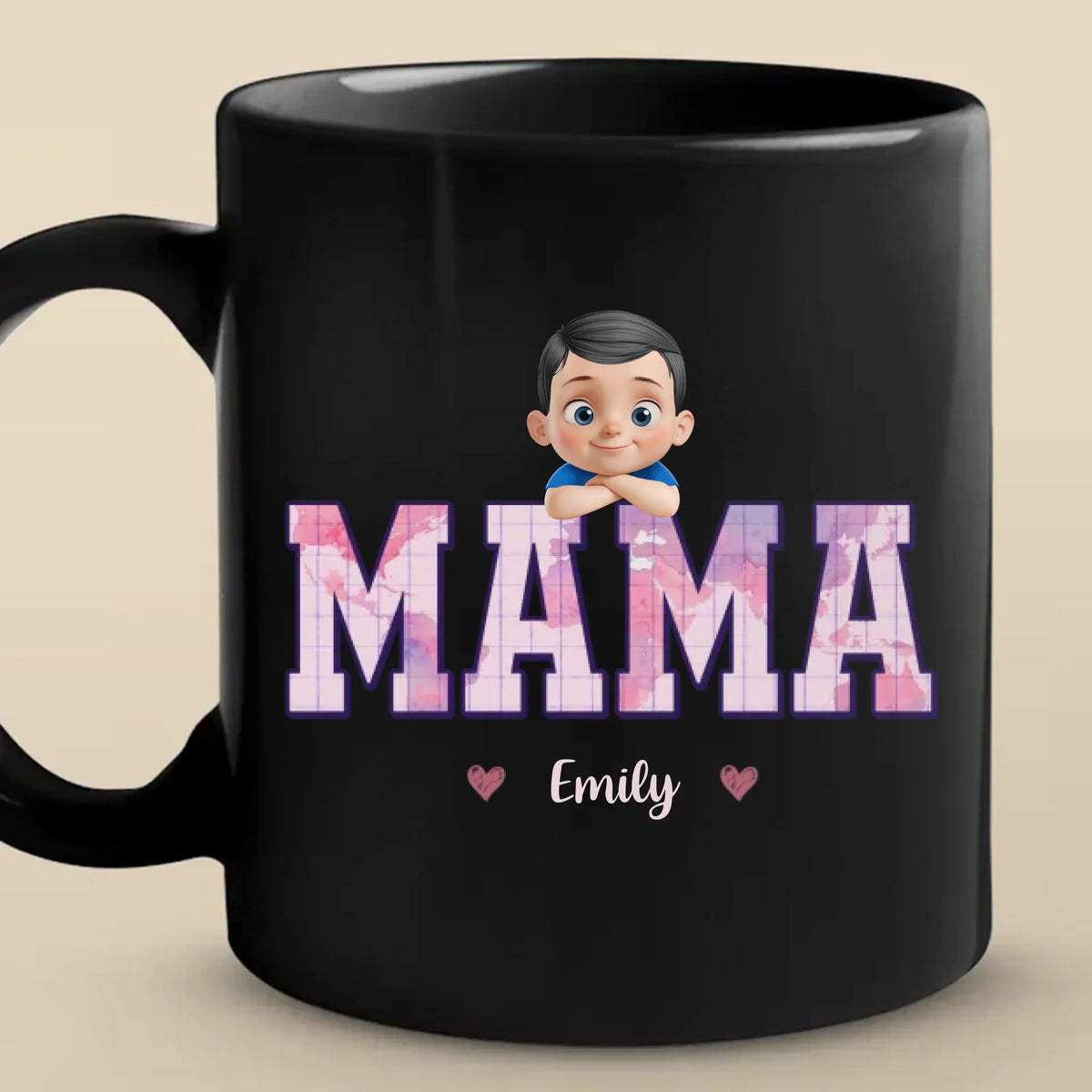 Réveillez-vous dans mon monde - Tasse noire personnalisée pour la famille - Cadeau pour la fête des mères, maman, grand-mère