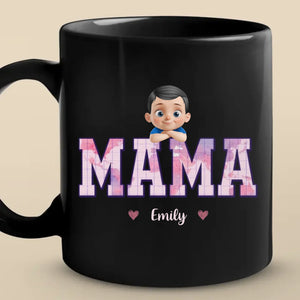 Réveillez-vous dans mon monde - Tasse noire personnalisée pour la famille - Cadeau pour la fête des mères, maman, grand-mère