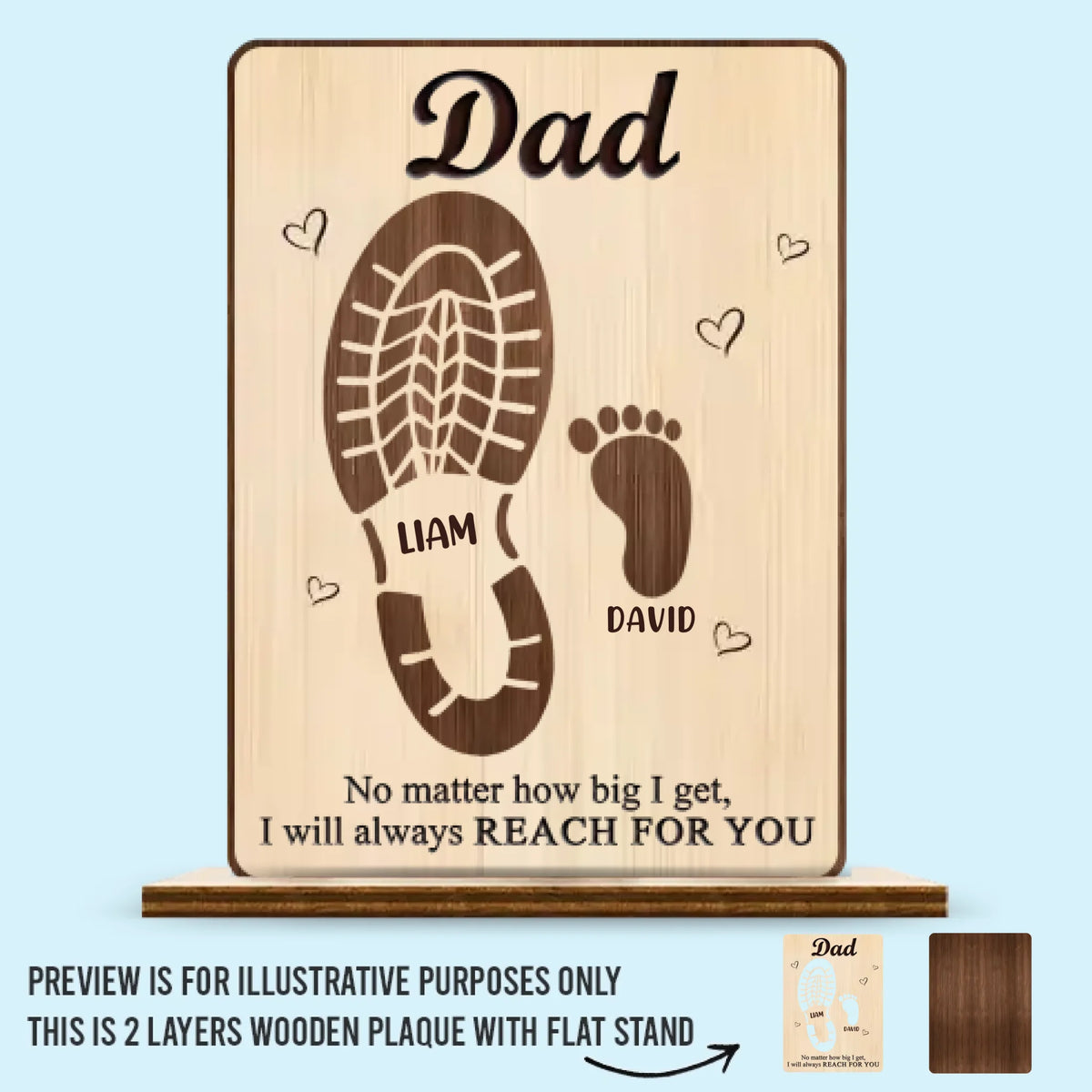 Vos pas ont façonné notre voyage - Plaque en bois personnalisée à 2 couches avec support plat - Cadeau de pendaison de crémaillère pour papa et grand-père