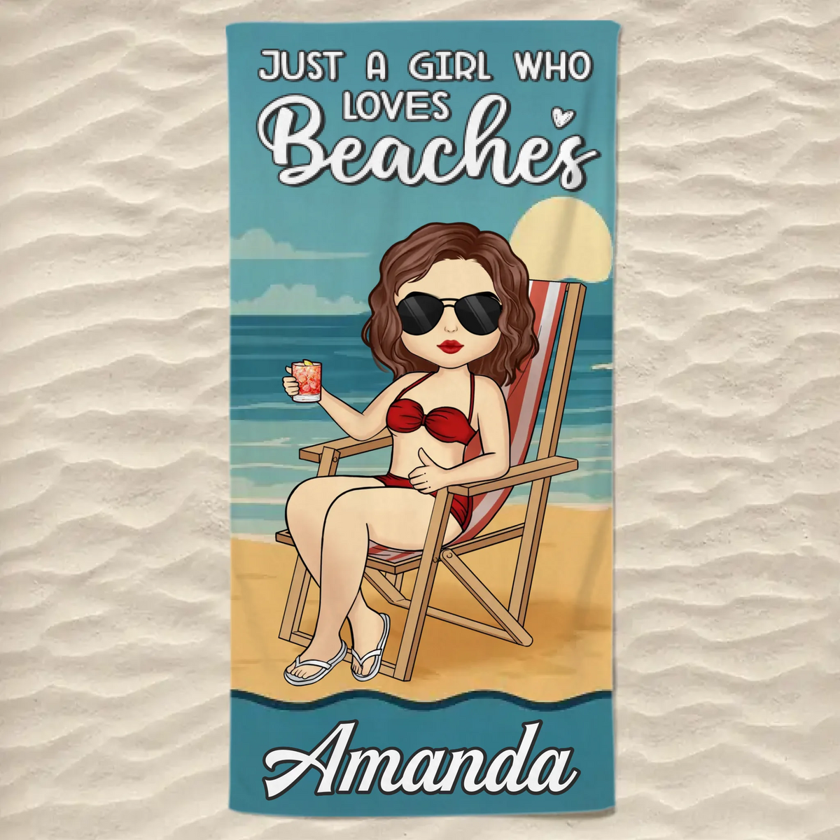 Serviette de plage personnalisée « Just A Girl Who Needs Vitamin Sea » – Cadeau de vacances d'été, cadeau d'anniversaire pour les meilleures amies, les meilleures amies et les sœurs
