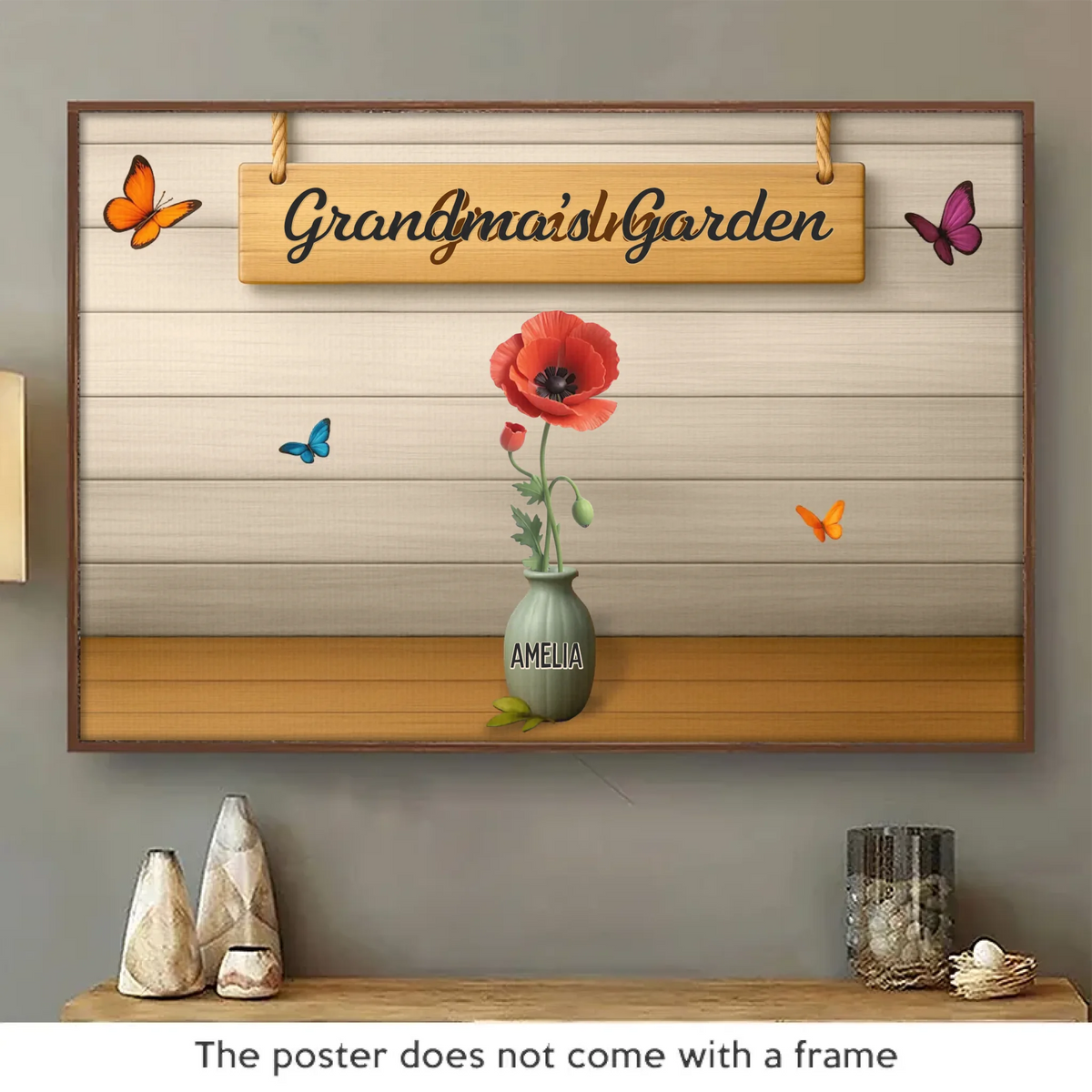 Mon Jardin de Joie - Affiche Horizontale Personnalisée Famille - Fête des Mères, Cadeau pour Maman, Grand-mère