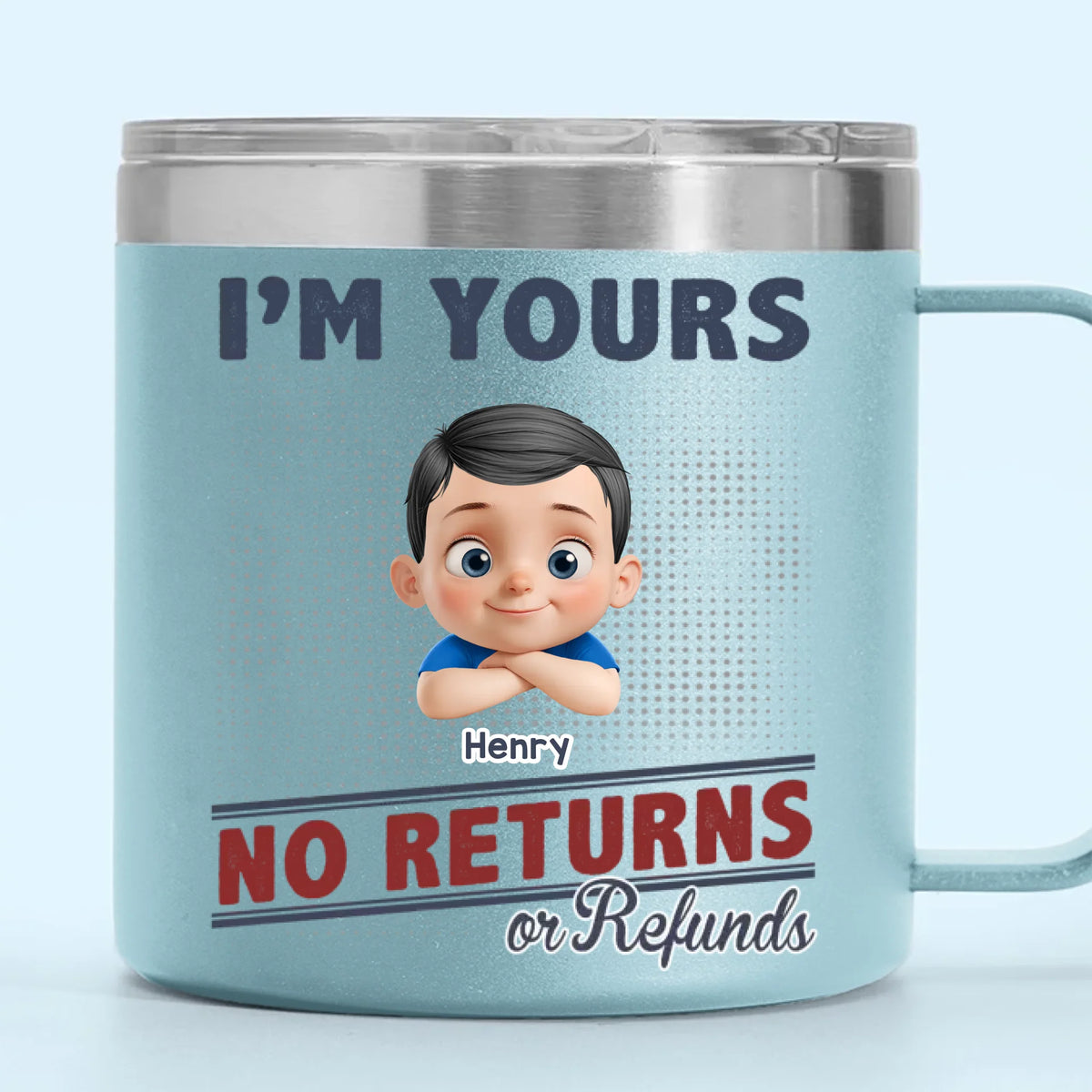 Pas d'échange, pas de remboursement, juste de l'amour - Gobelet personnalisé en acier inoxydable de 14 oz avec poignée - Fête des pères, cadeau pour papa, grand-père