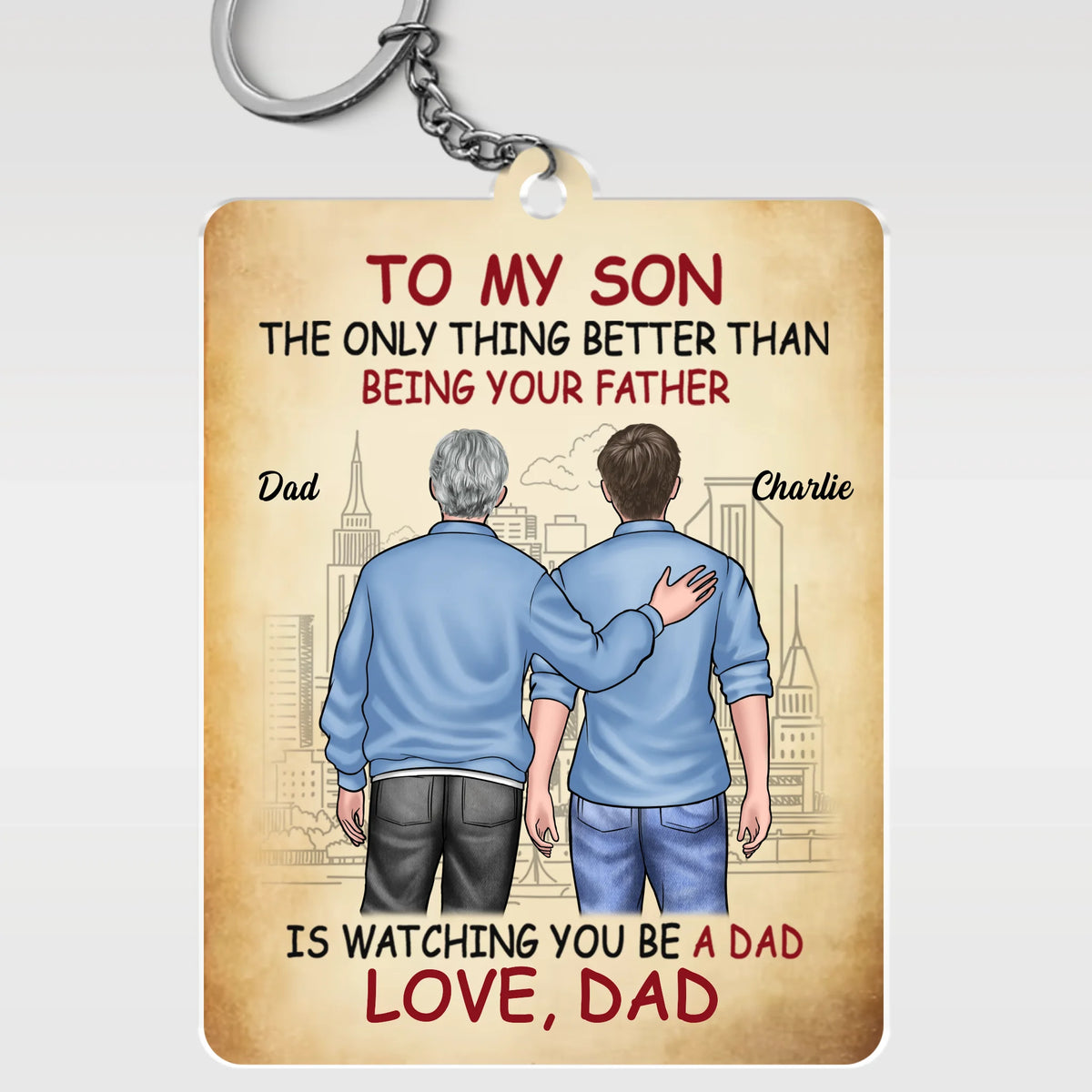 Fiers d'être vos parents, encore plus fiers de vous voir devenir papa - Porte-clés personnalisé en acrylique de forme personnalisée pour la famille - Fête des pères, cadeau pour fils