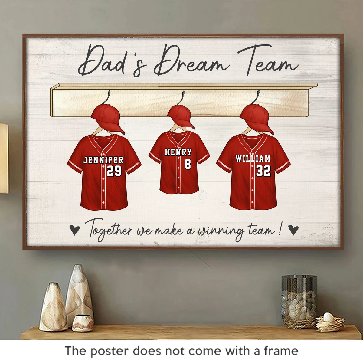 Construit par l'amour, soudé comme une équipe - Affiche horizontale personnalisée pour la famille - Fête des pères, cadeau pour papa, amateurs de sport, joueurs de sport