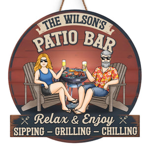 Cold Drinks, Hot Grill - Couple Personalized Custom Home Decor Wood Sign - Gift For Husband Wife, Anniversary