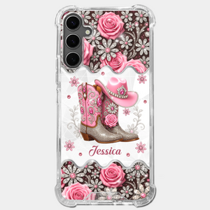 3D Inflated Effect Printed Clear Phone Case - Personalized Cowgirl Gifts For Women, Girls - Bling Boots Babe