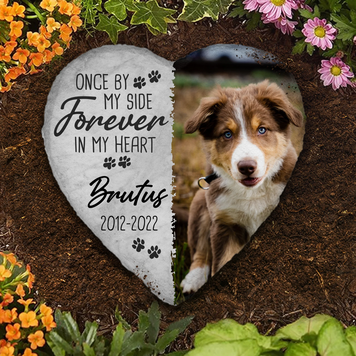 Photo personnalisée « Pour toujours dans mon cœur » – Pierre commémorative personnalisée en forme de cœur – Nouveauté, cadeau de condoléances pour les propriétaires et les amoureux des animaux – AMZ