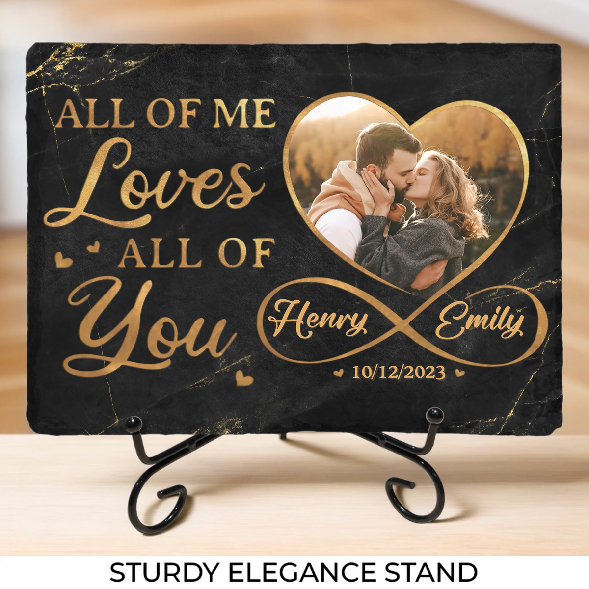 Photo personnalisée « Une véritable histoire d'amour ne finit jamais » - Pierre rectangulaire personnalisée avec support pour couple - Cadeau pour mari et femme, anniversaire