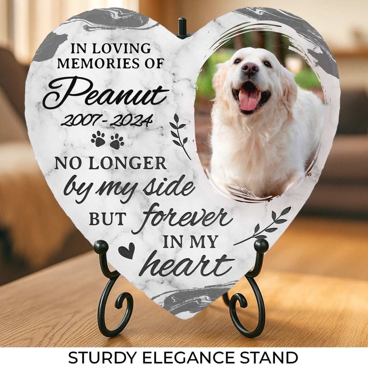 Photo personnalisée : vous laissez des empreintes de pattes dans nos cœurs - Pierre commémorative personnalisée en forme de cœur - Cadeau de condoléances pour les propriétaires d'animaux et les amoureux des animaux