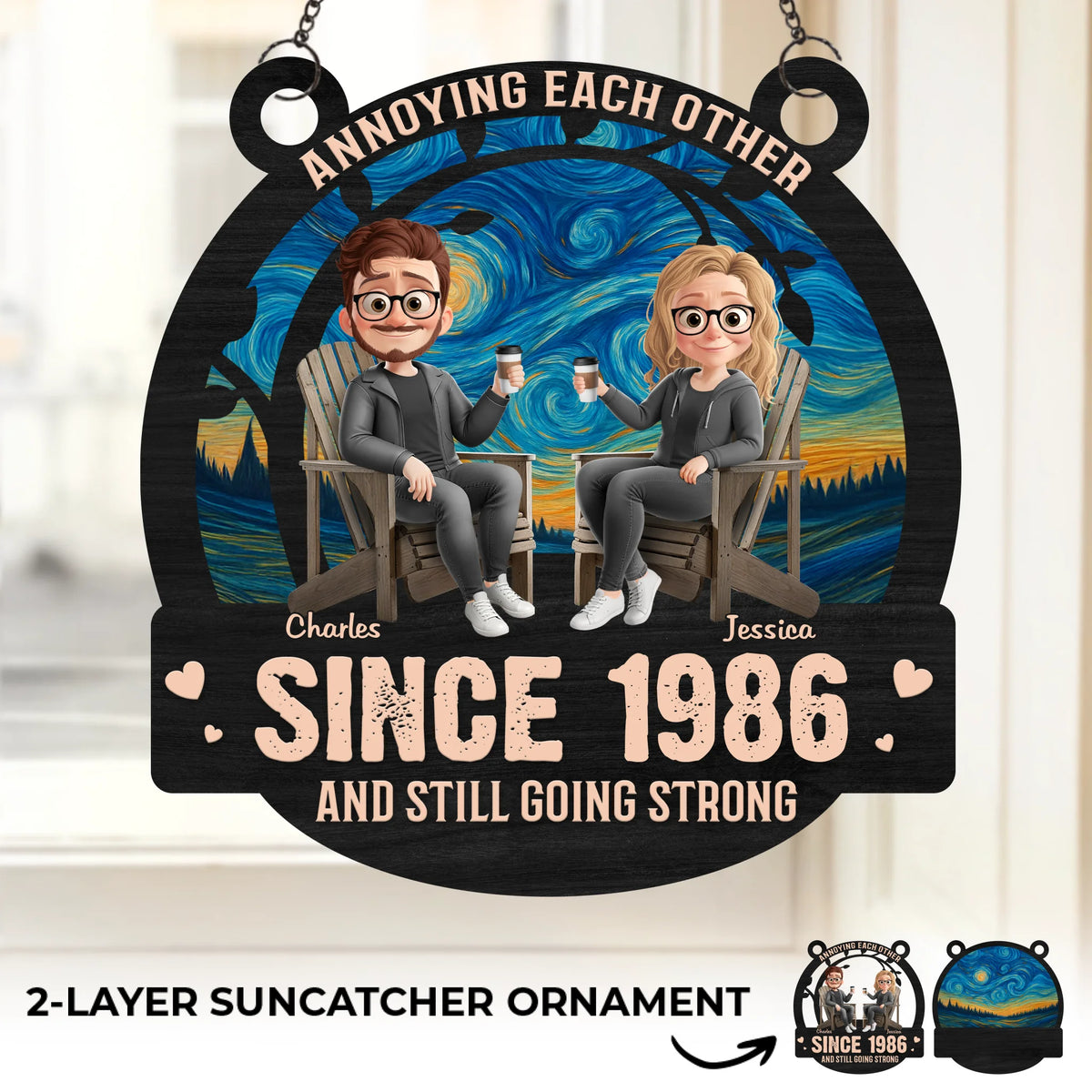 Custom Window Hanging Suncatcher Ornament - Personalized Anniversary Wedding Gifts For Husband And Wife, Him And Her - Built On Jokes, Sealed With A Kiss